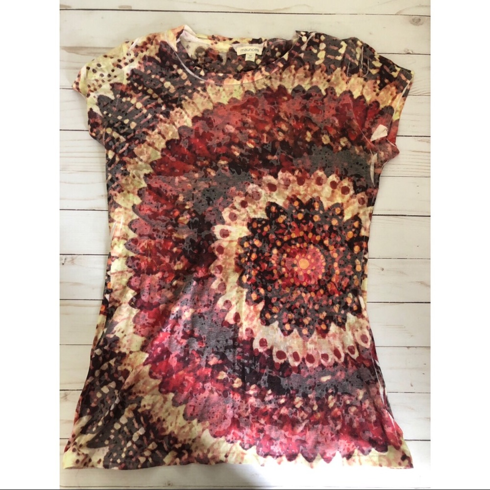 Woman’s colorful shirt